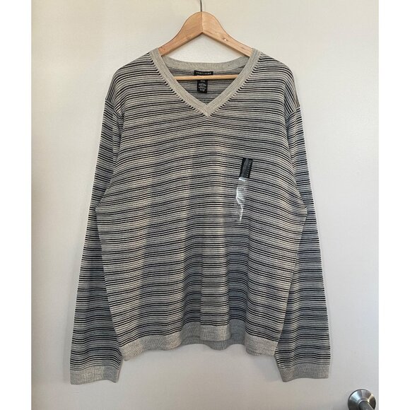 Structure Merino Wool Sweater Grey Striped Mens Sz XXL NWT - Picture 1 of 6
